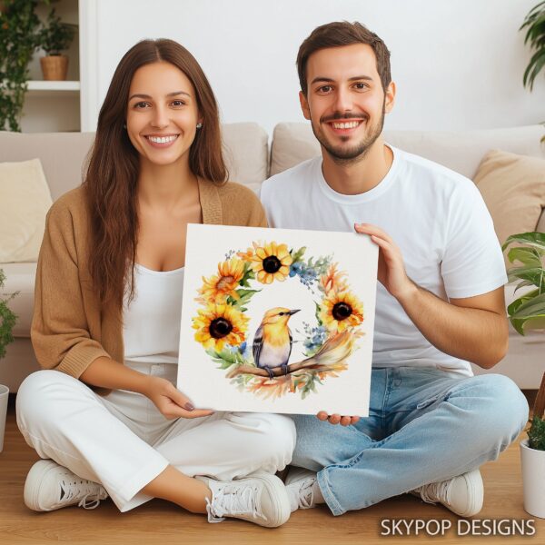 Sunflower Bird Wreath Art
