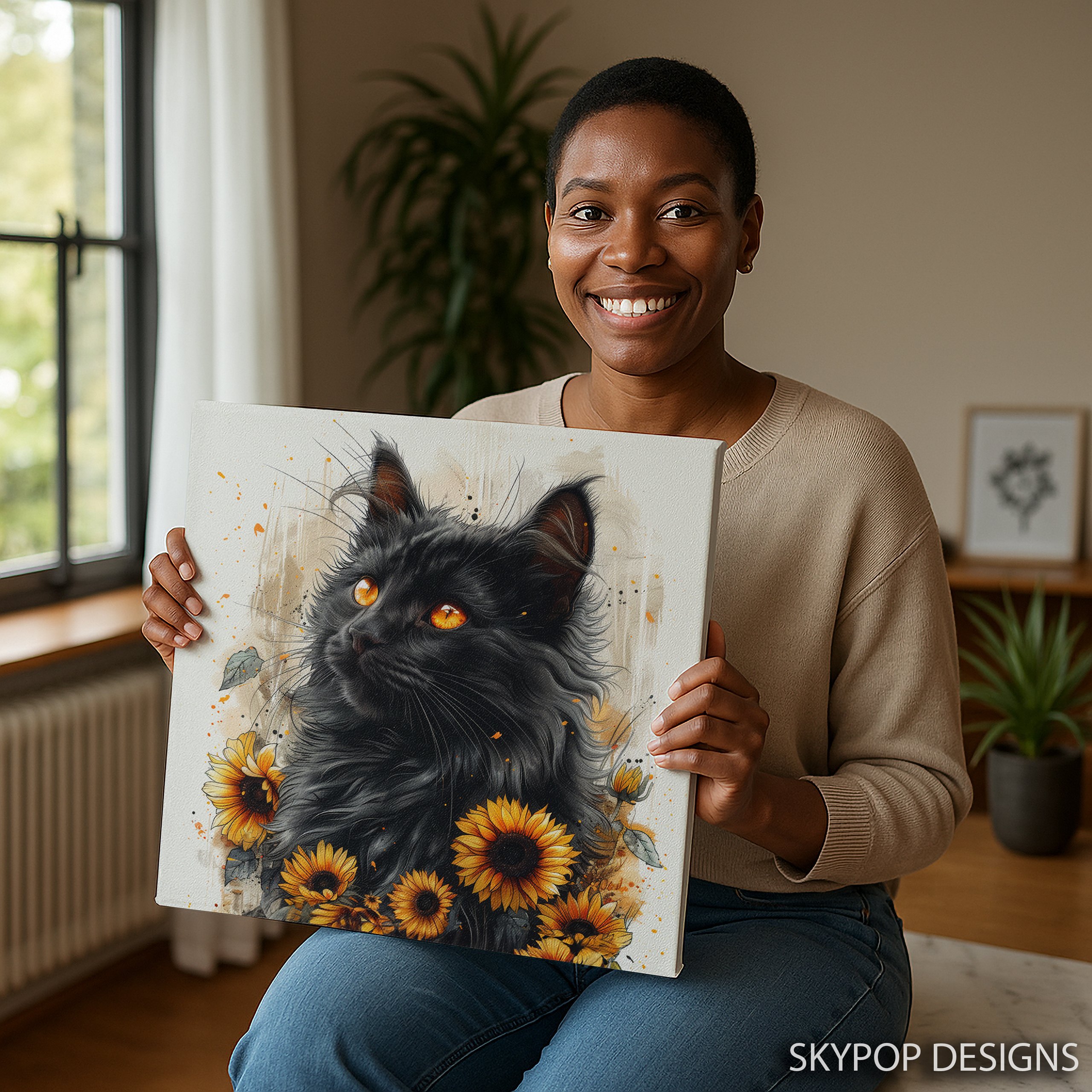3.jpg Black Cat Sunflower Art