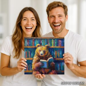 Bear Reading Books Art