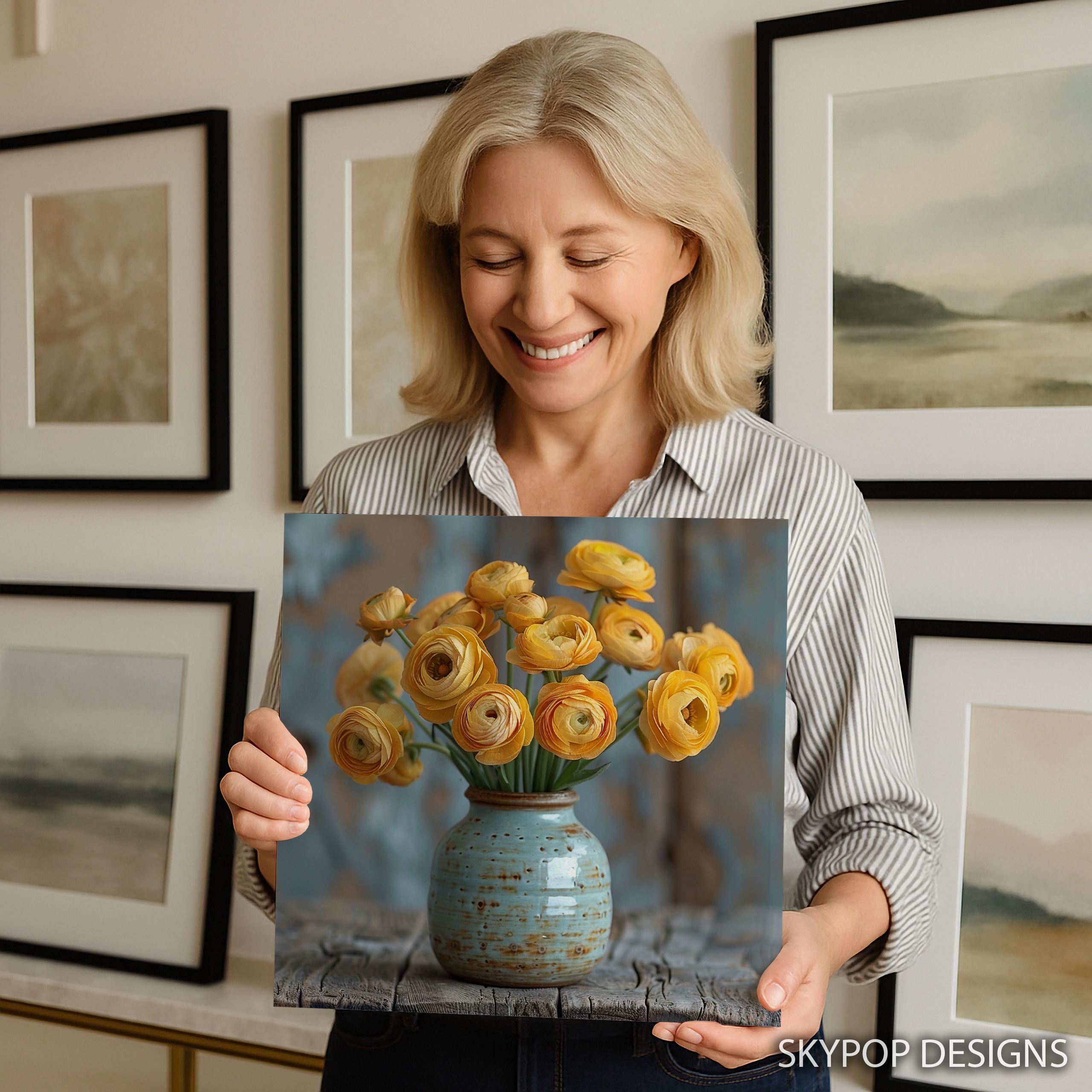 3.jpg Yellow Ranunculus Flower Vase Art