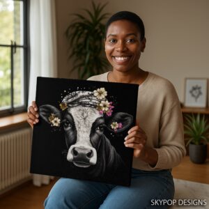 Highland Cow Floral Crown Art