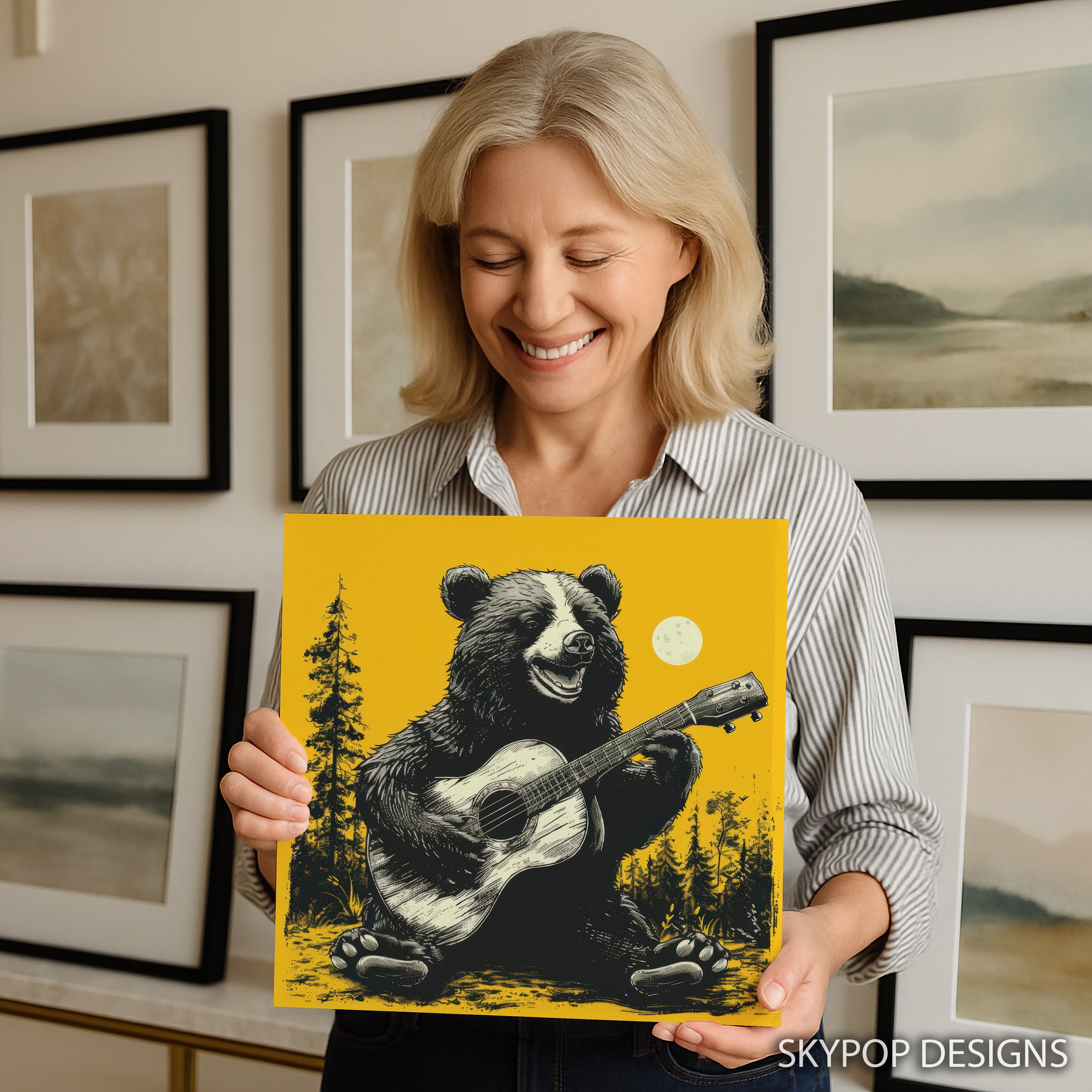 3.jpg Bear Playing Guitar Moon Art