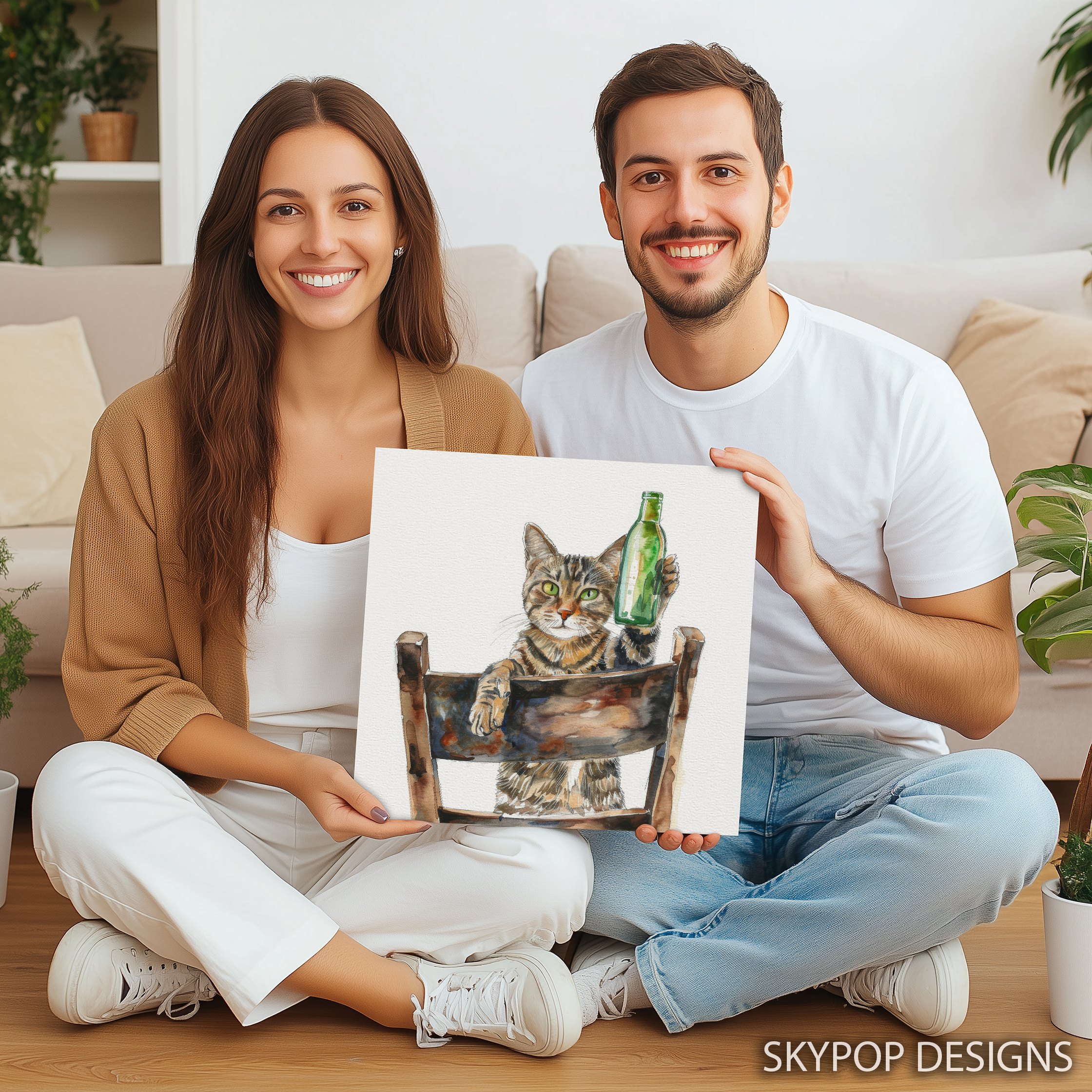 3.jpg Cat Holding Green Bottle Art
