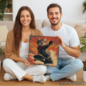 Skateboarding Cat Art
