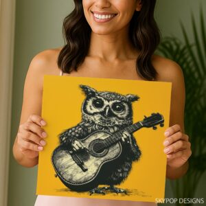 Guitar Playing Owl Art
