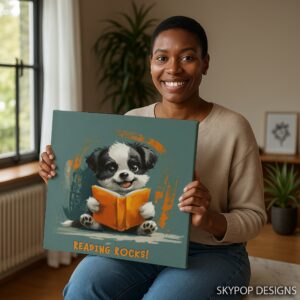 Puppy Reading Book Art