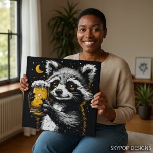 Raccoon Beer Night Art