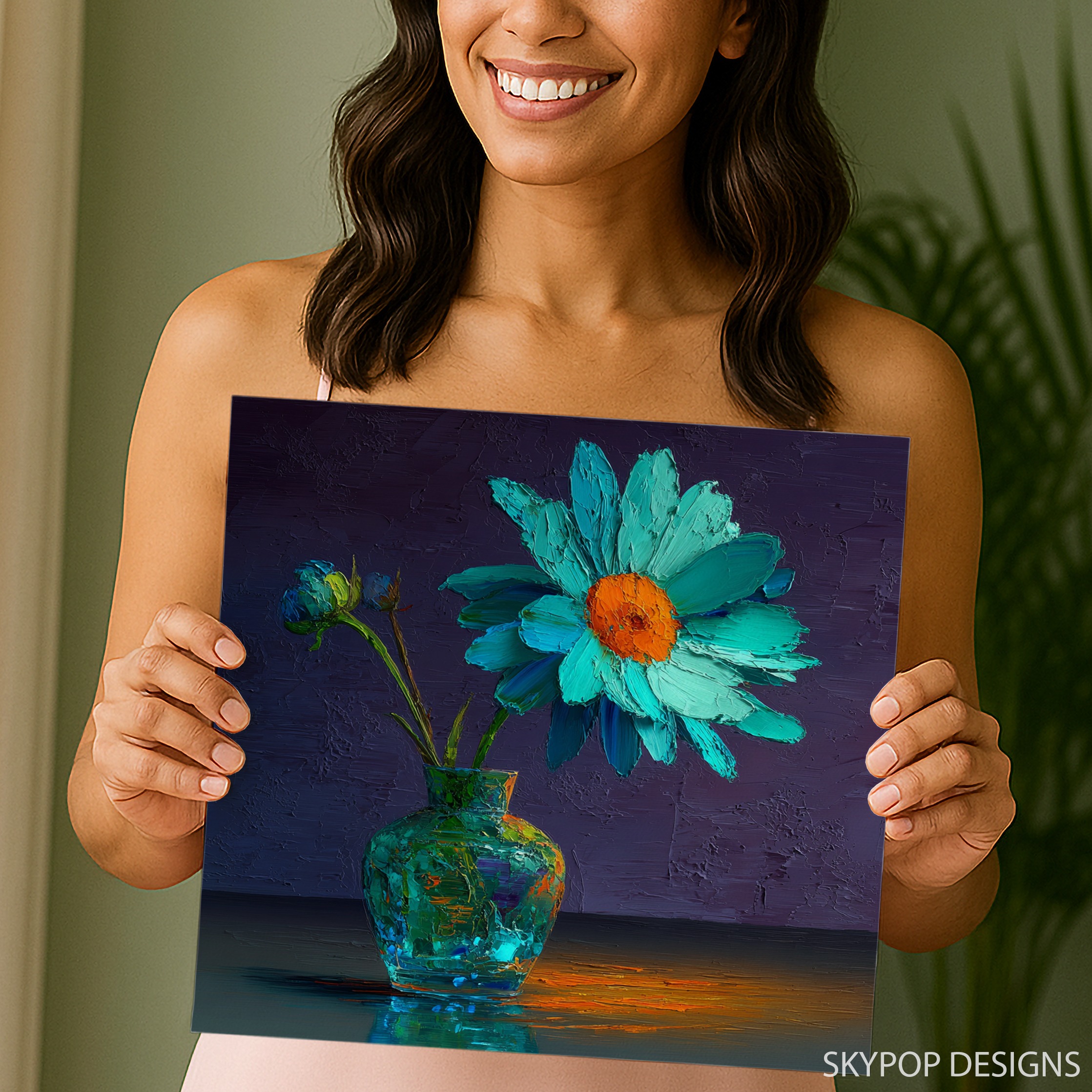 3.jpg Teal Daisy Floral Art