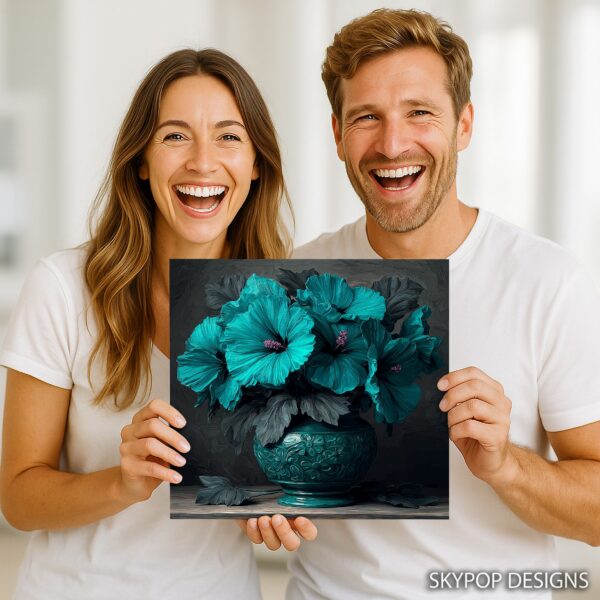 Teal Hibiscus Vase Art