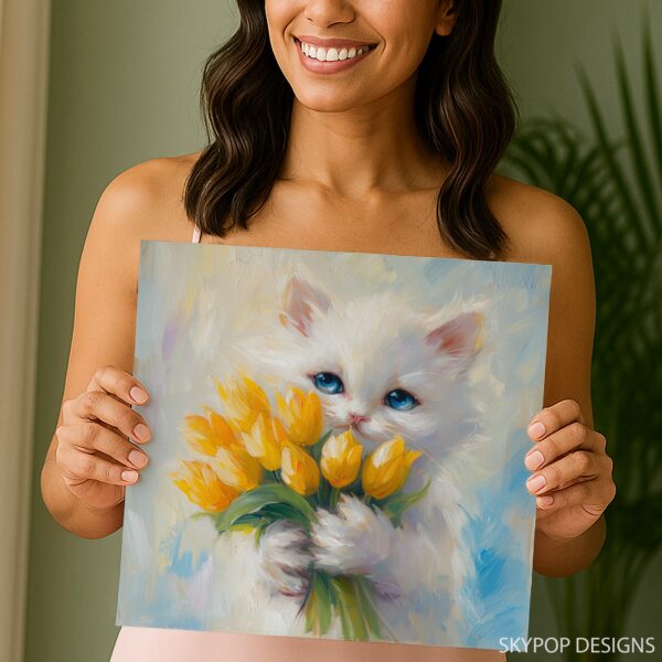 Kitten Yellow Tulips Art