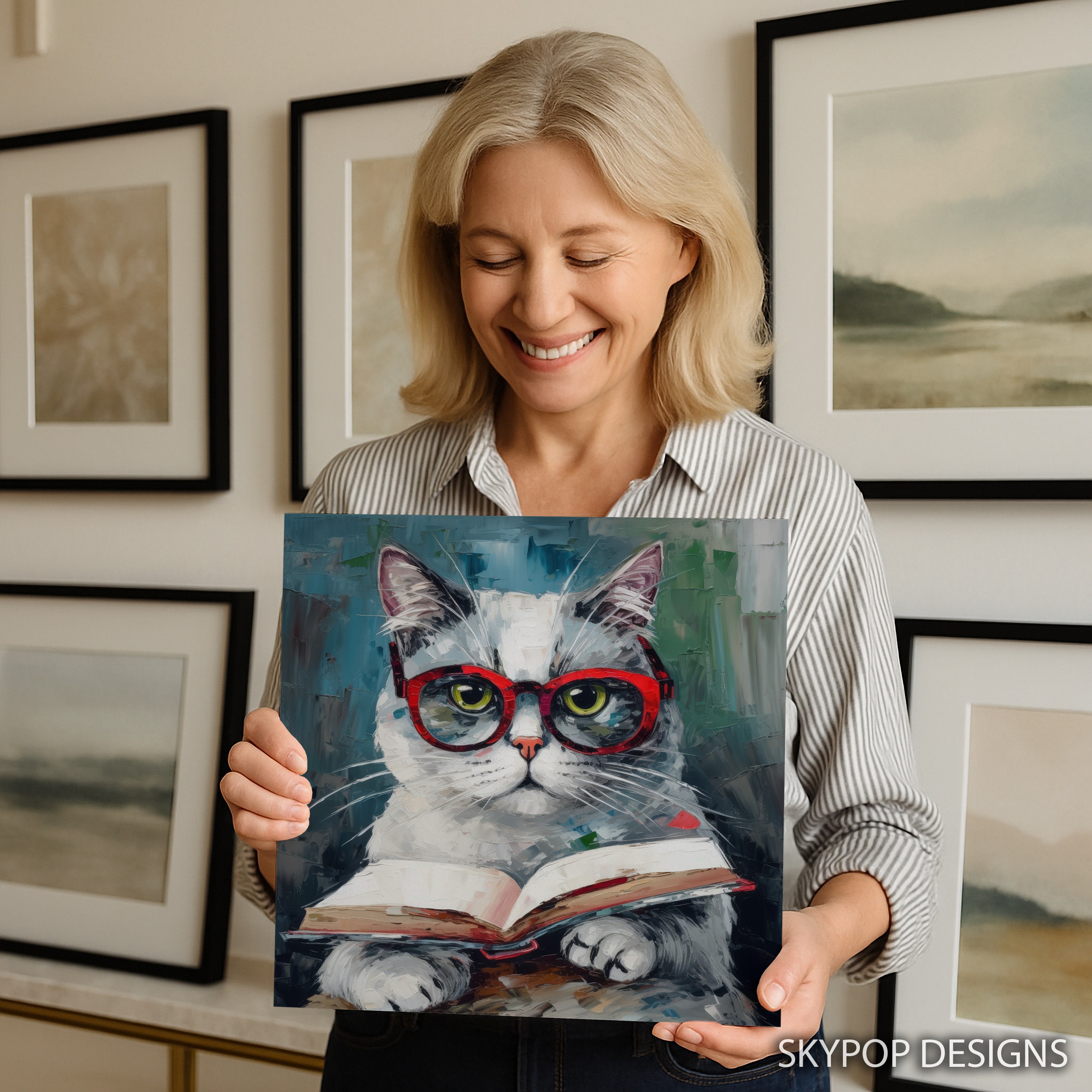 3.jpg Sophisticated Cat Reading Art