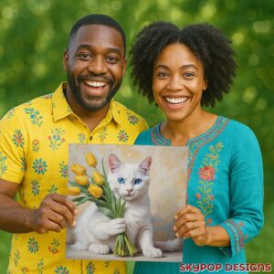 White Cat With Yellow Tulips Art