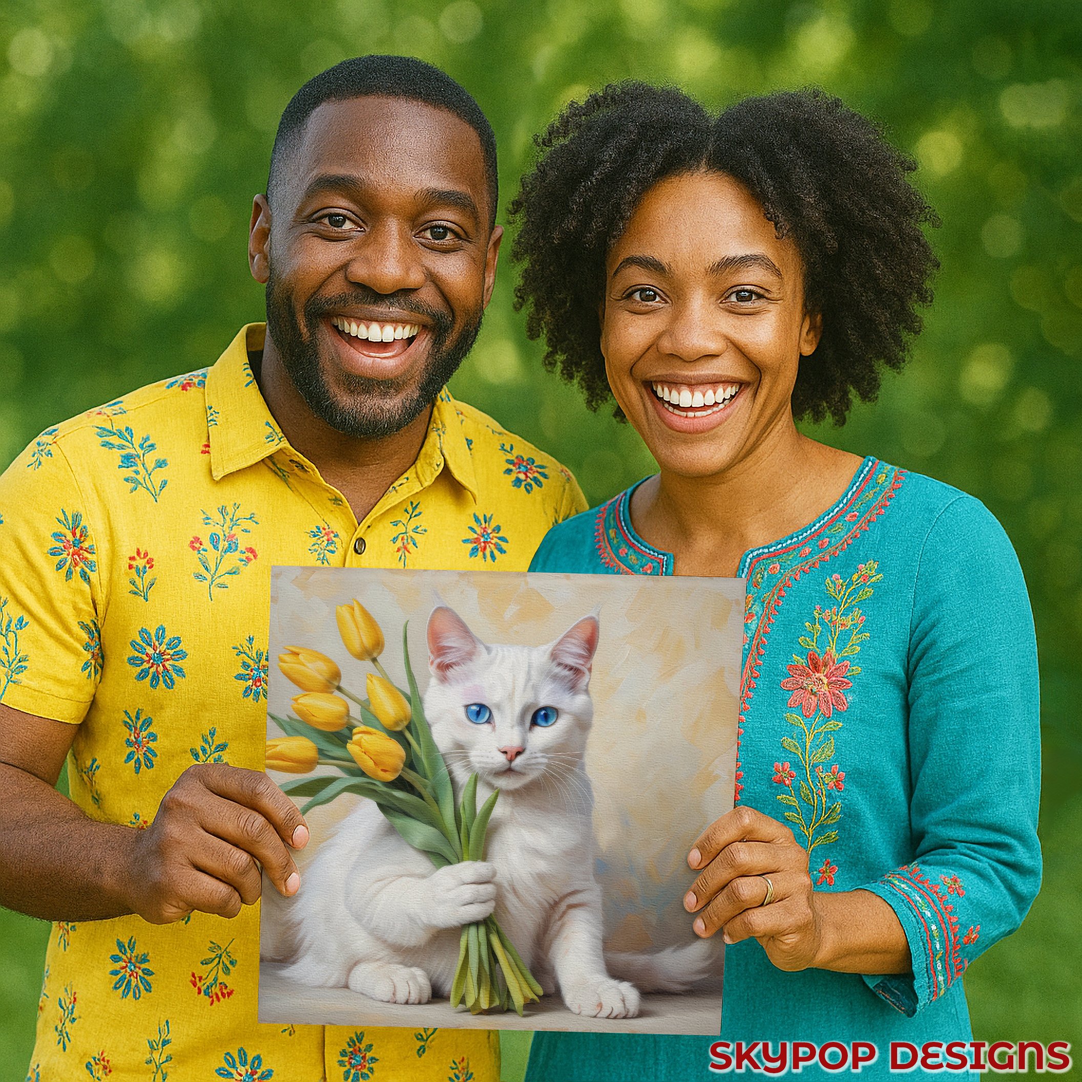 3.jpg White Cat With Yellow Tulips Art