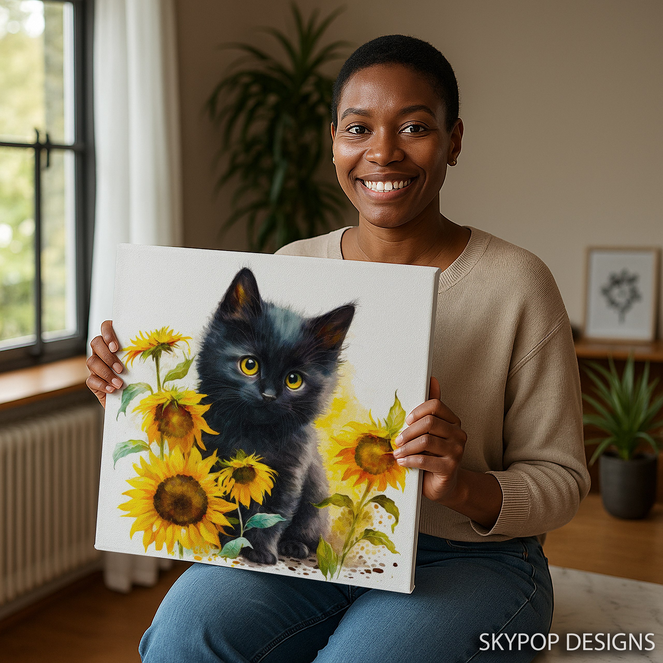 3.jpg Black Cat and Sunflowers Art