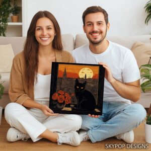 Black Cat Sunset View Art