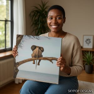 Elephant Tree Beach Scene Art