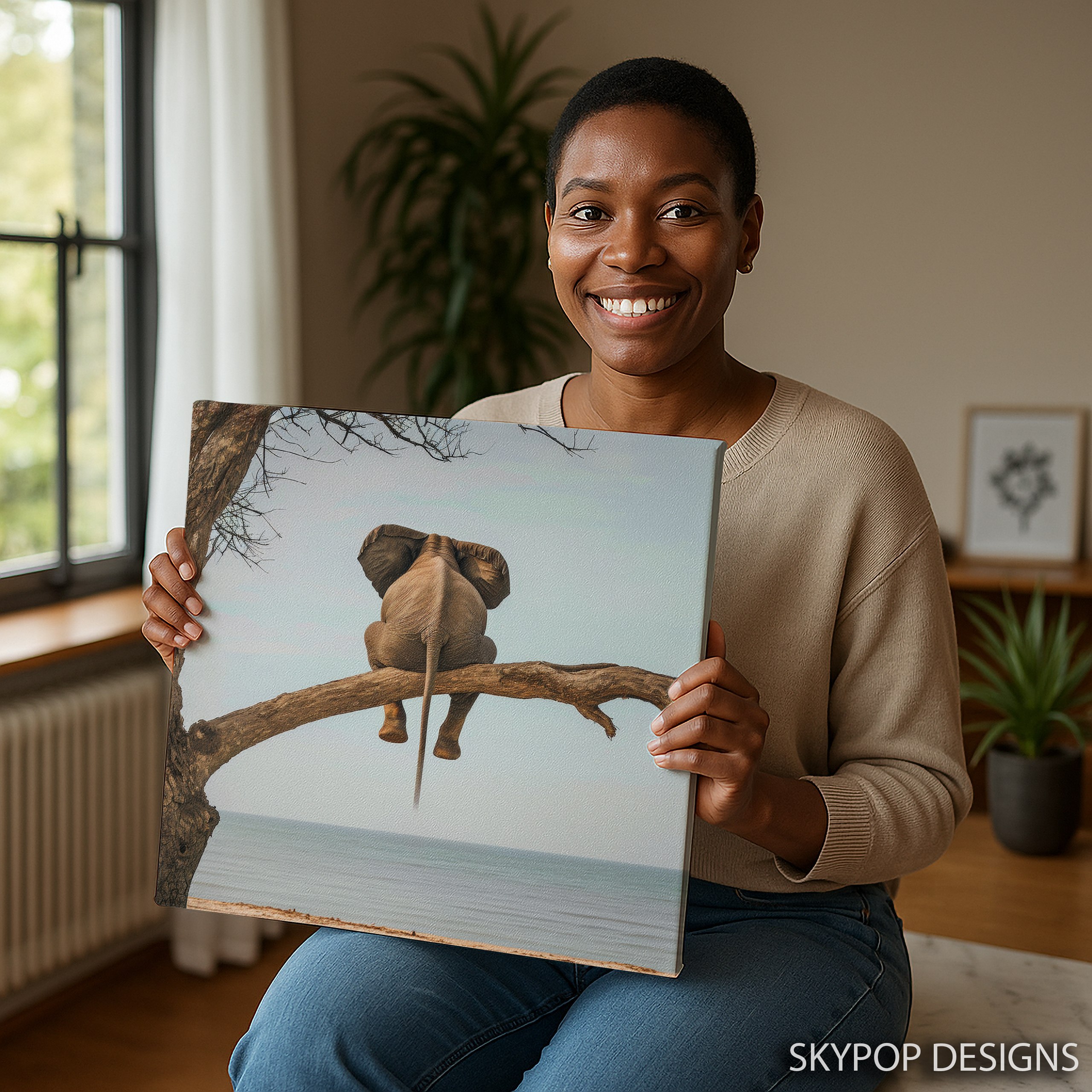3.jpg Elephant Tree Beach Scene Art