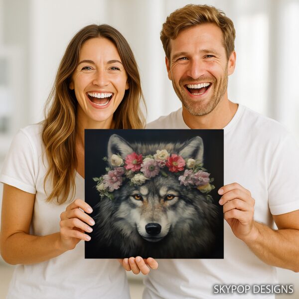Wolf with Flower Crown Art