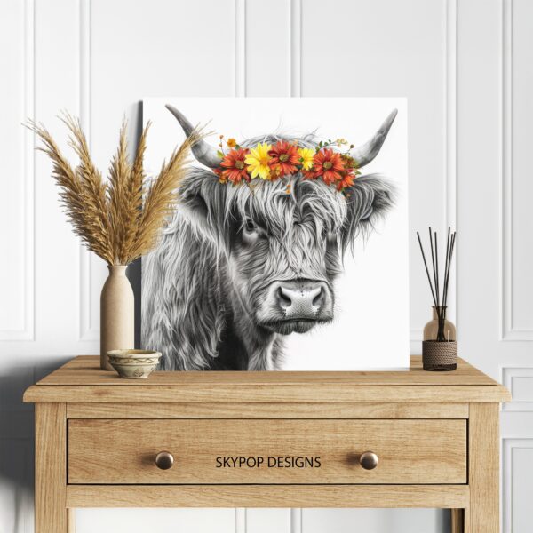 Highland Cow Floral Crown Art