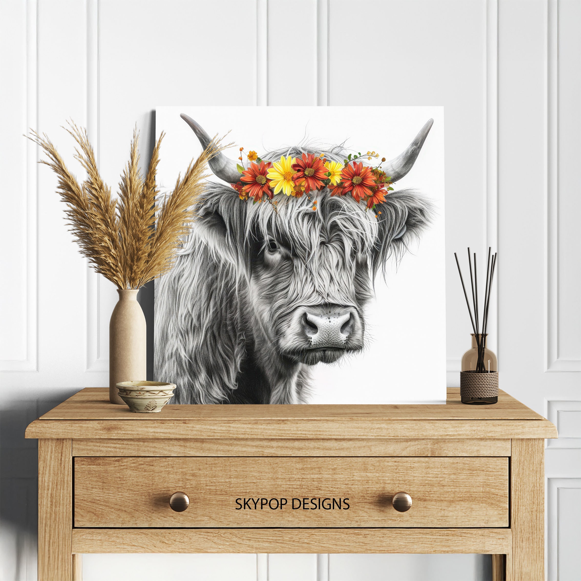5.jpg Highland Cow Floral Crown Art