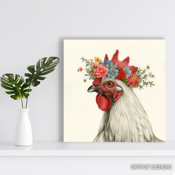 Rooster Floral Crown Art