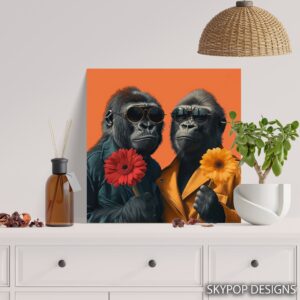 Gorillas With Flowers Art