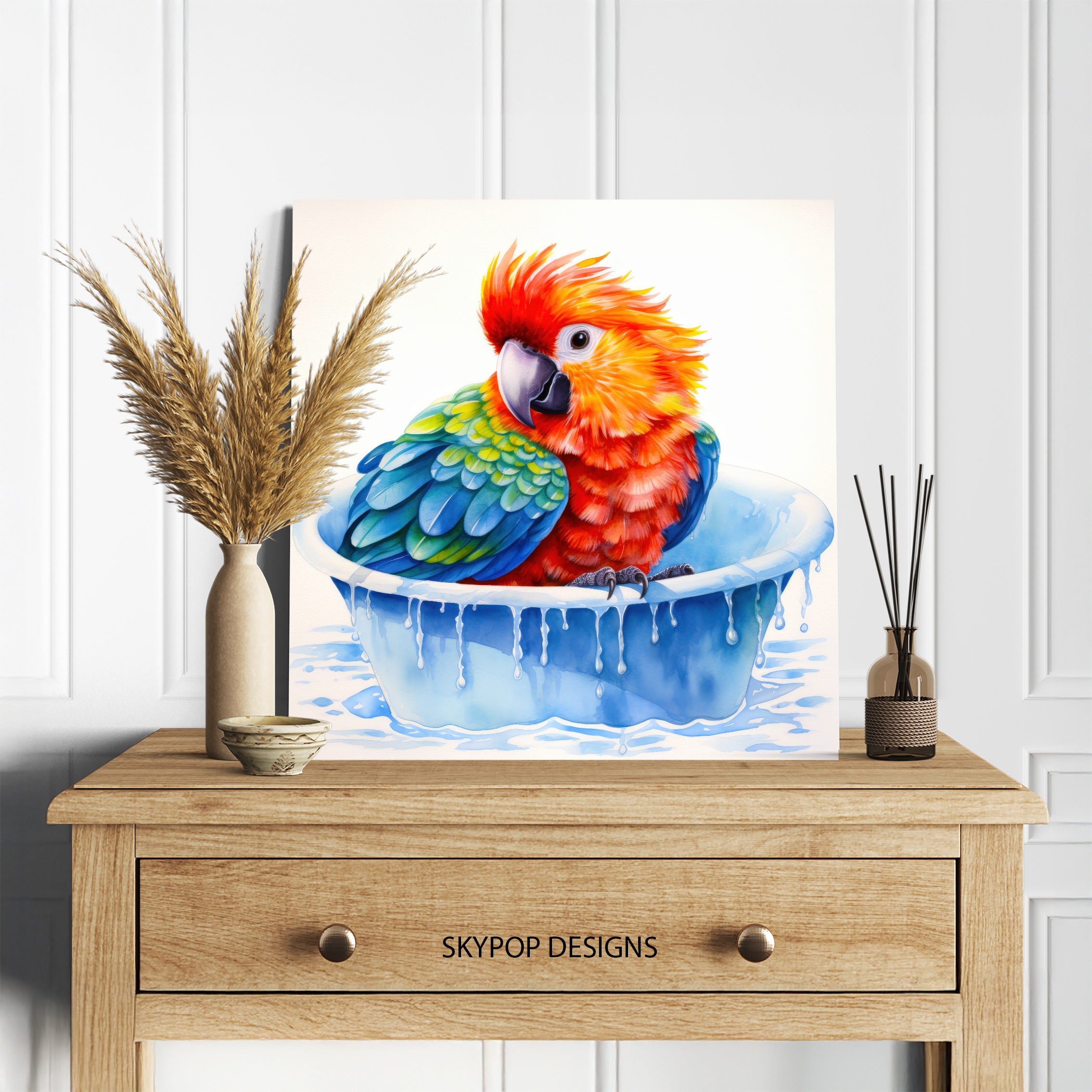 5.jpg Parrot Bath Time Art