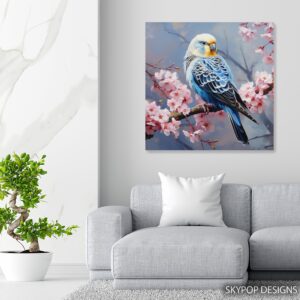 Blue Budgie Cherry Blossom Art