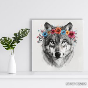 Wolf Floral Crown Art