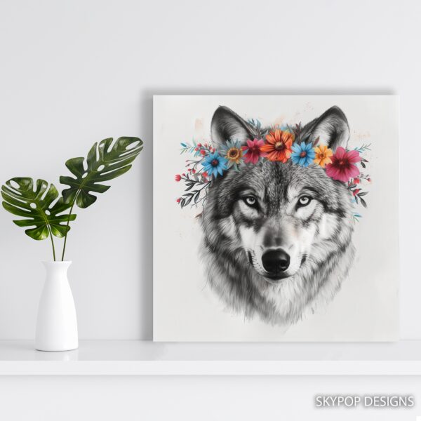 Wolf Floral Crown Art