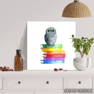 Owl Reading Books Art