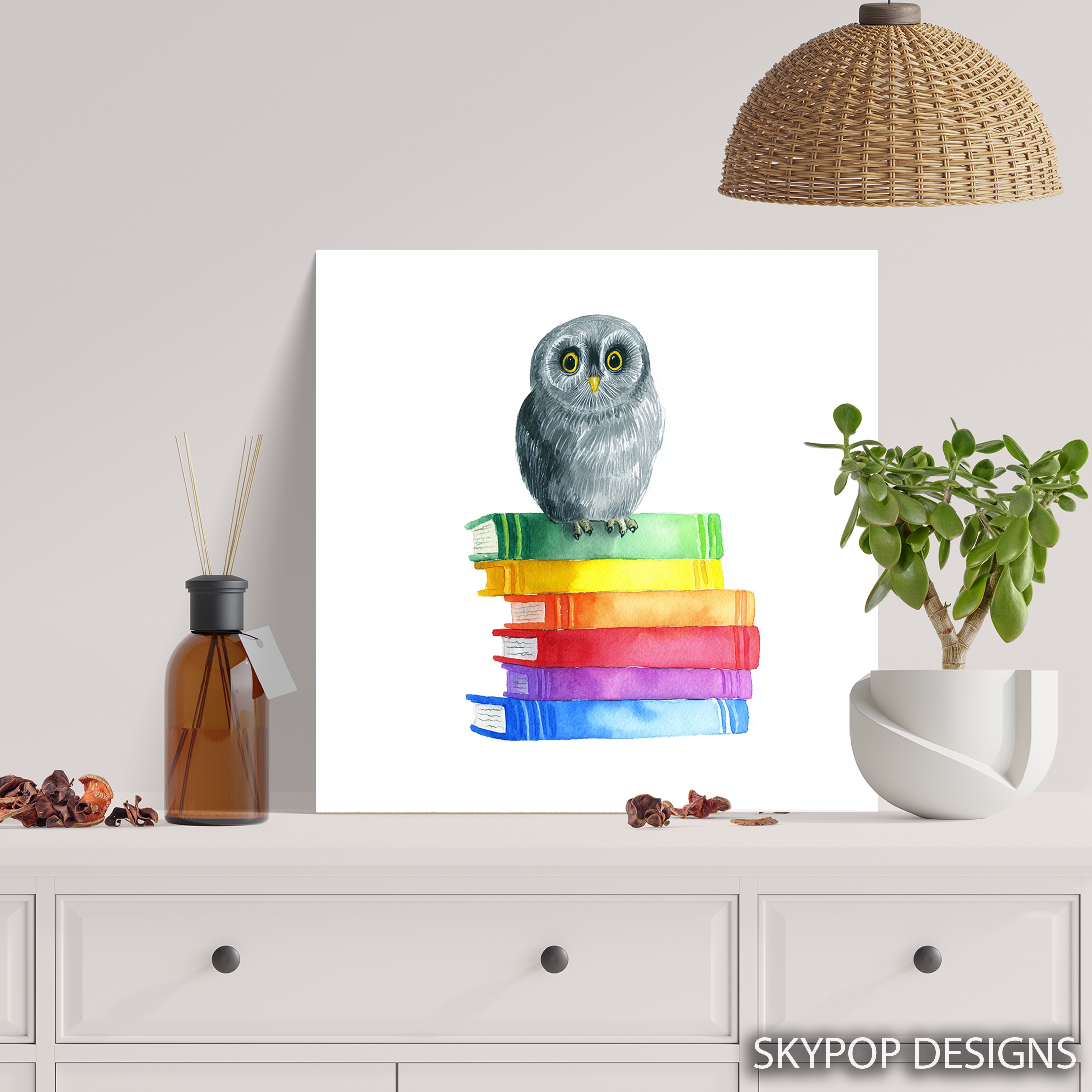 5.jpg Owl Reading Books Art