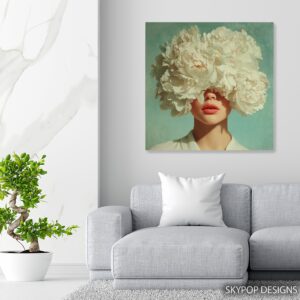 White Peony Bloom Portrait Art