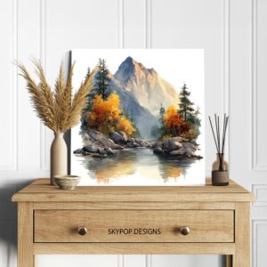 Mountain River Reflection Art