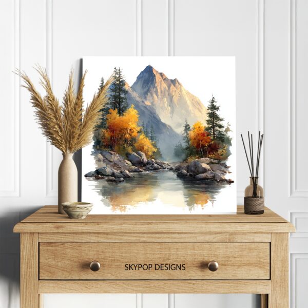 Mountain River Reflection Art