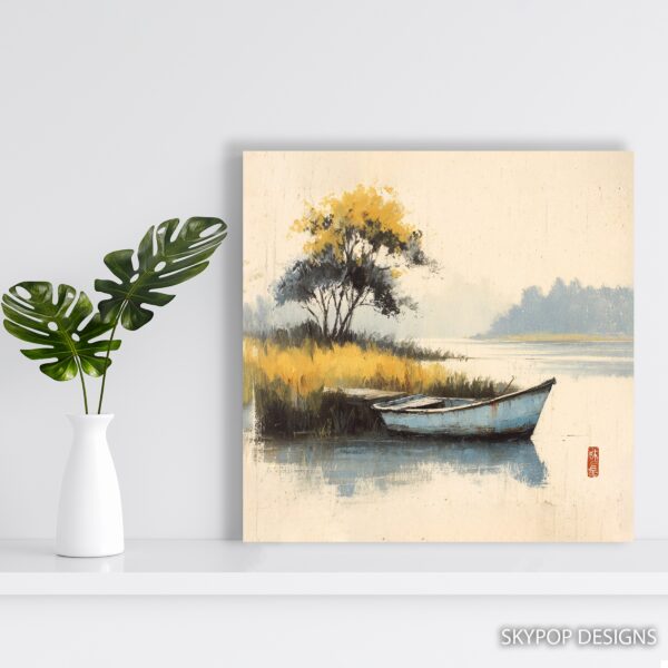 Serene Lake Boat Art