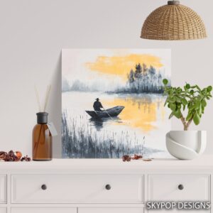 Misty Lake Fisherman Art