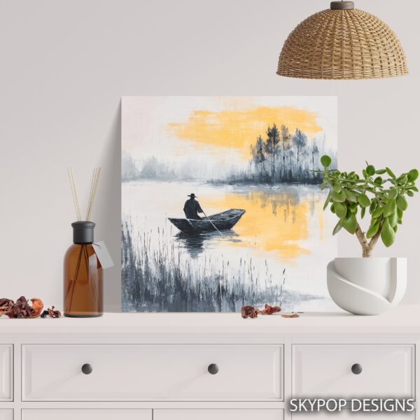 Misty Lake Fisherman Art