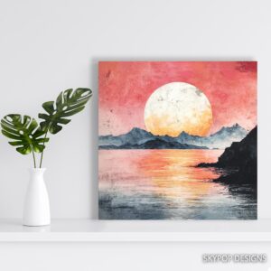 Serene Sunset Mountain Lake Art