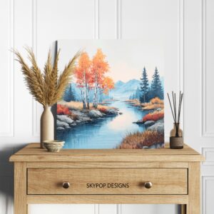 Autumn River Landscape Art