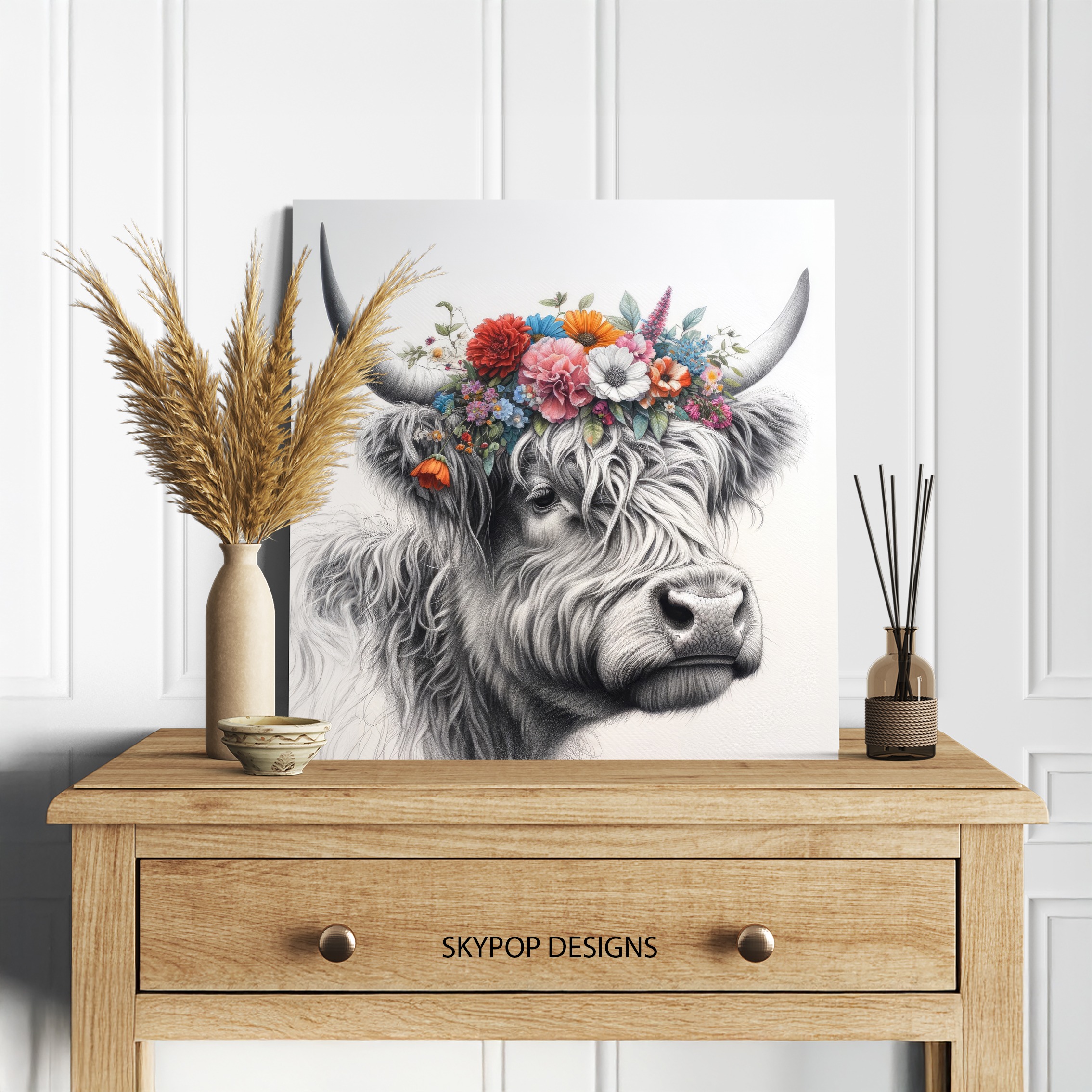 5.jpg Highland Cow Floral Crown Art