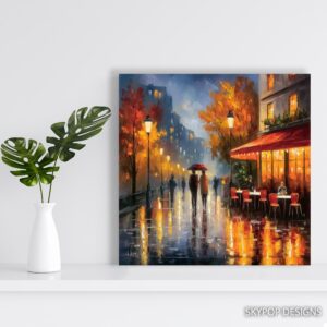 Rainy Paris Cafe Walk Art