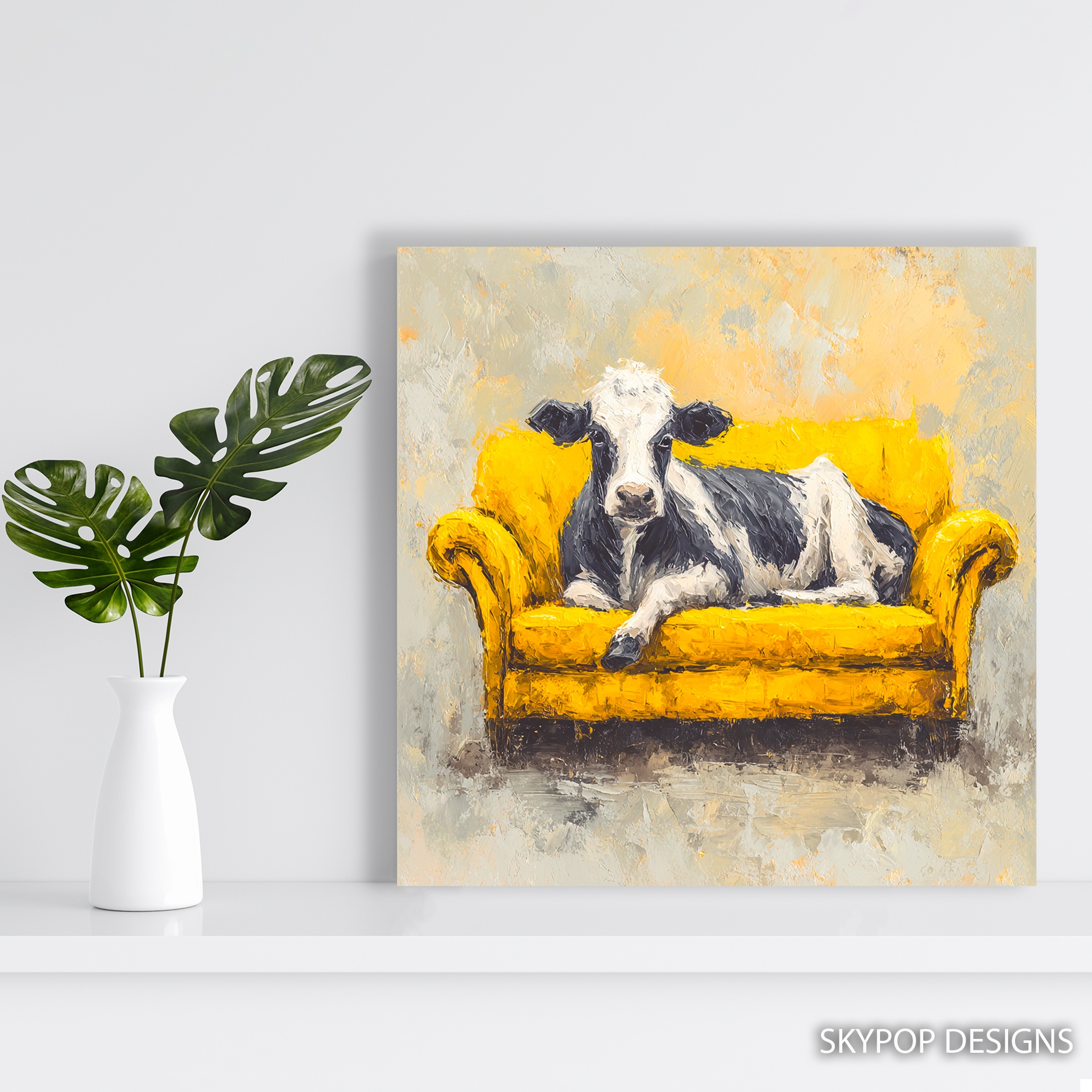 5.jpg Cow on Yellow Couch Art