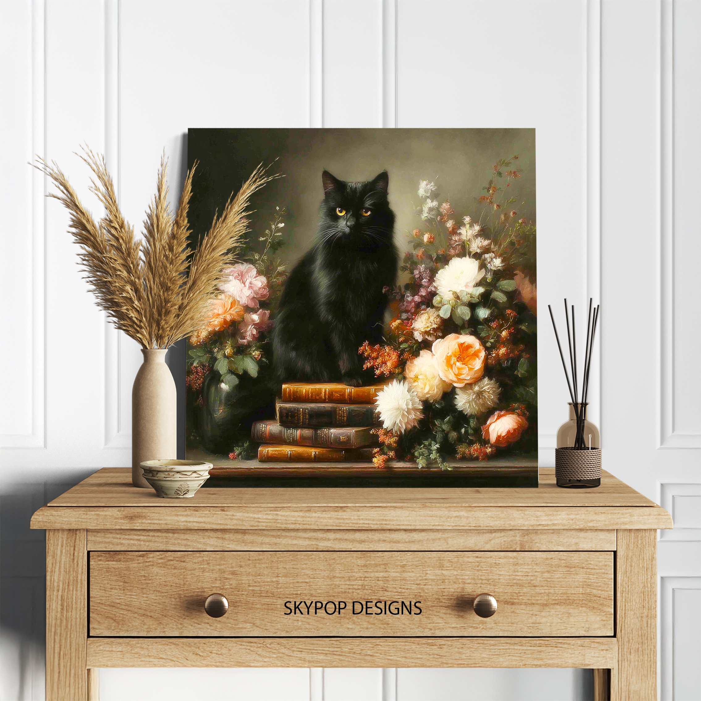 5.jpg Black Cat Floral Books Art