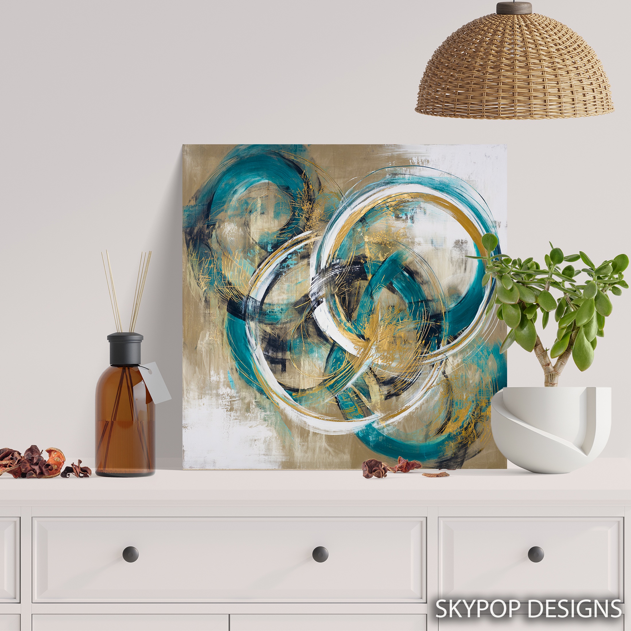 5.jpg Teal Circles Abstract Art