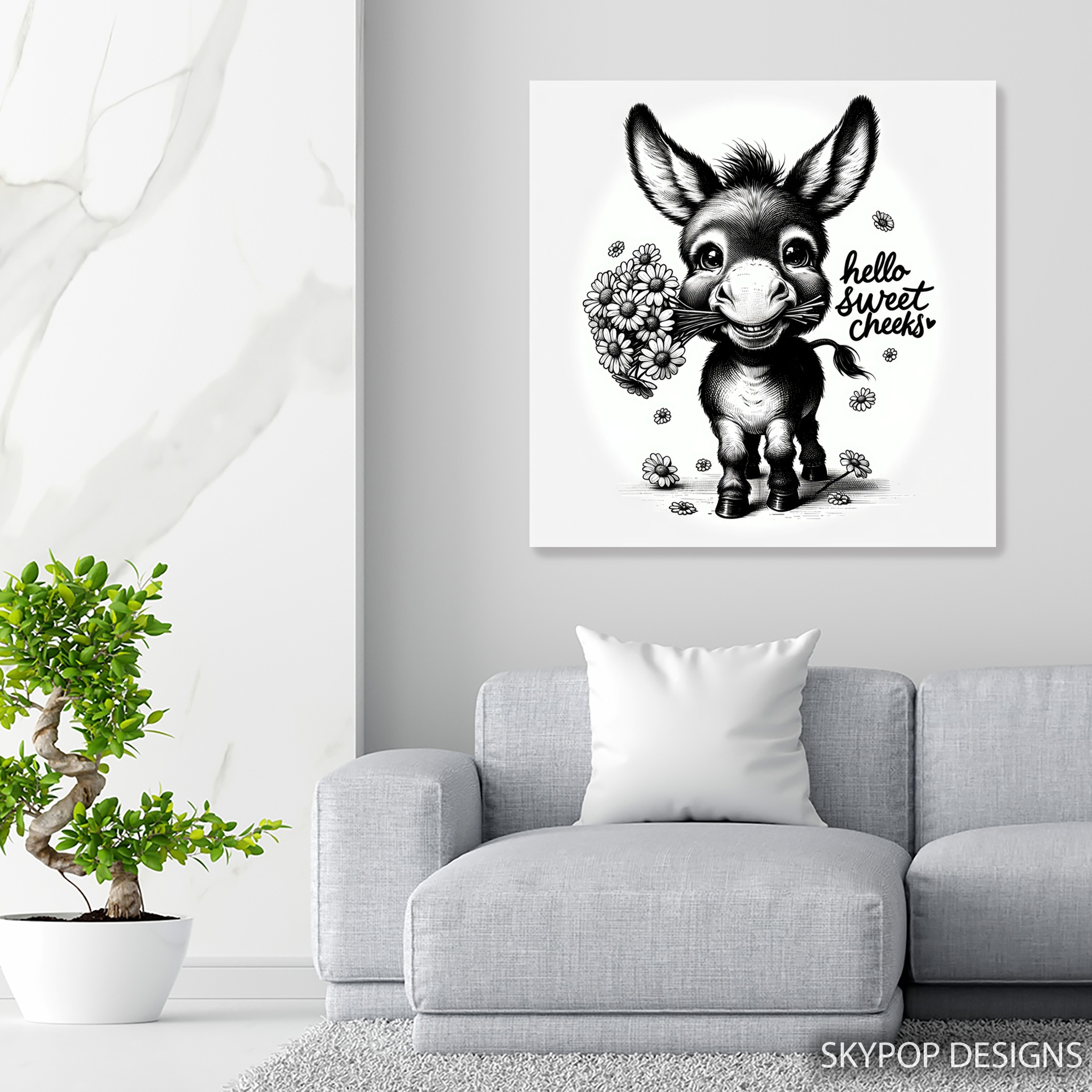5.jpg Donkey Holding Flowers Art