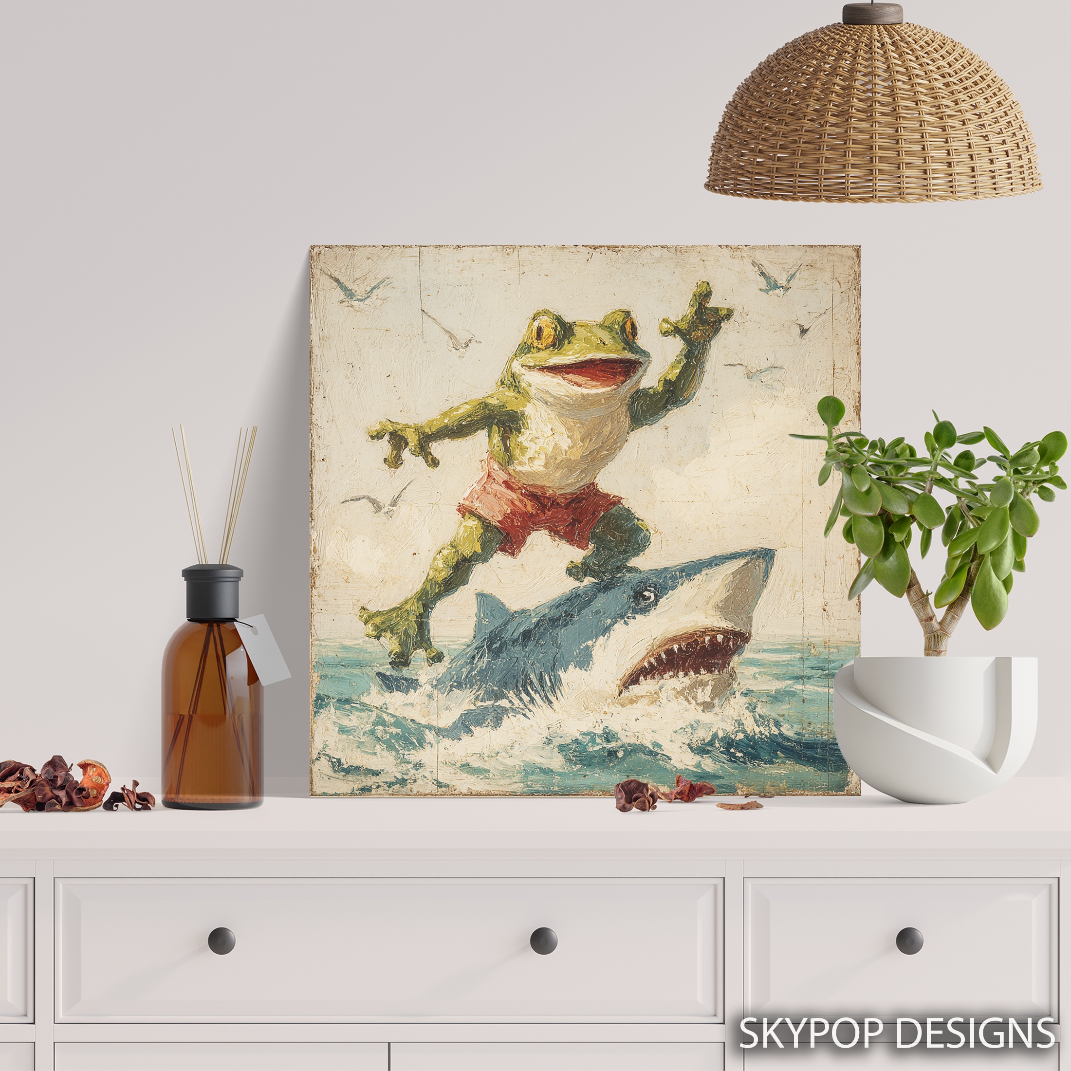 5.jpg Frog Surfing Shark Art