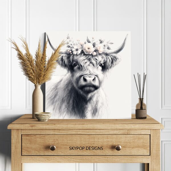Highland Cow Floral Crown Art