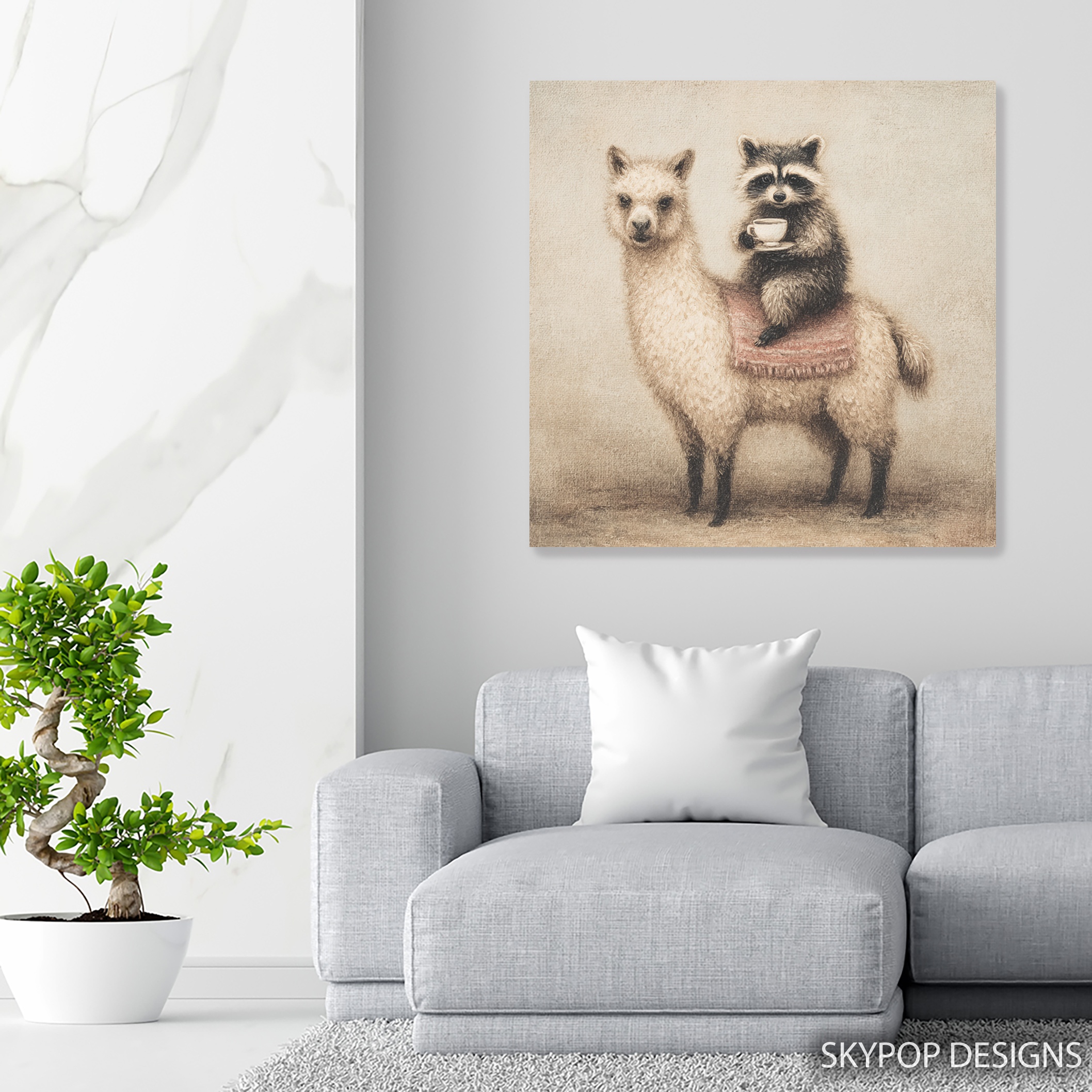5.jpg Llama and Raccoon Art