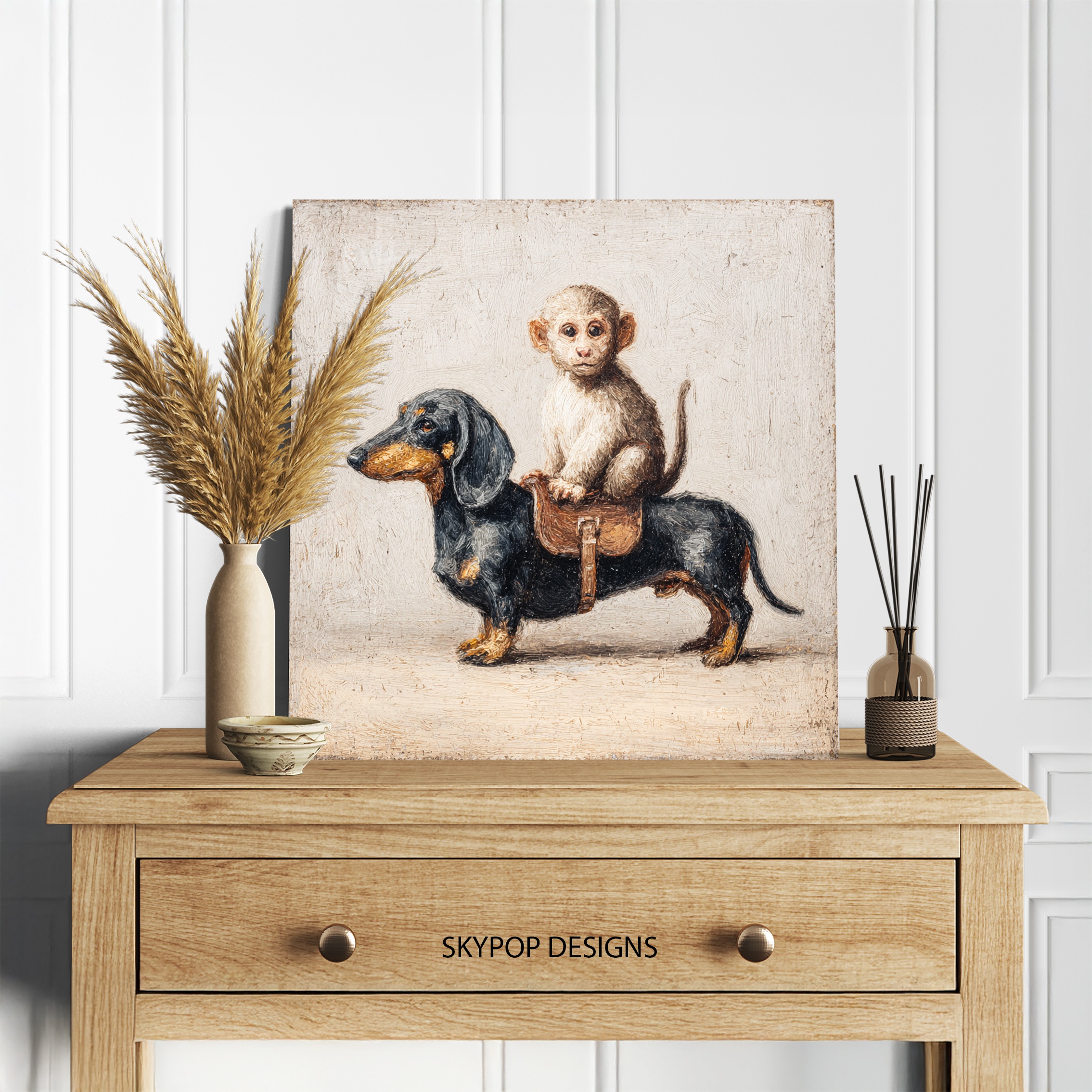 5.jpg Monkey Riding Dachshund Art